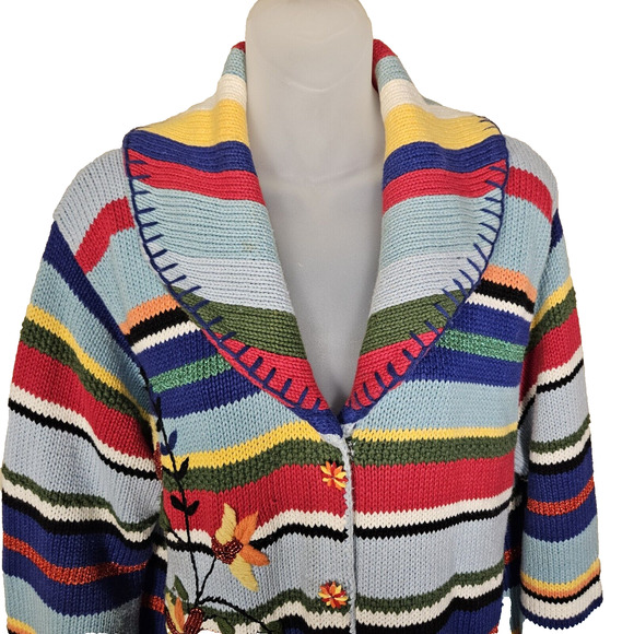 Storybook Knits VTG Cardigan Sweater Floral Beaded Embroidered Handmade Size L - Picture 4 of 14